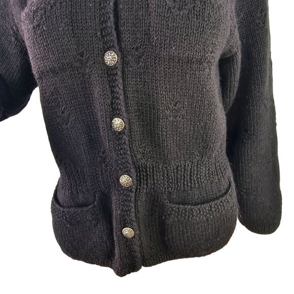 Tricots St Raphael Hand Knit Black Wool Cardigan Womens M Fitted Sweater VTG 80s - Picture 3 of 10